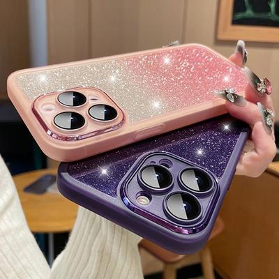Transparent Glitter Bling Paper Phone Case For Iphone 11 12 13 14 15 Pro Max XR XS 7 8 Plus SE2 Full Lens Protection Soft Cover