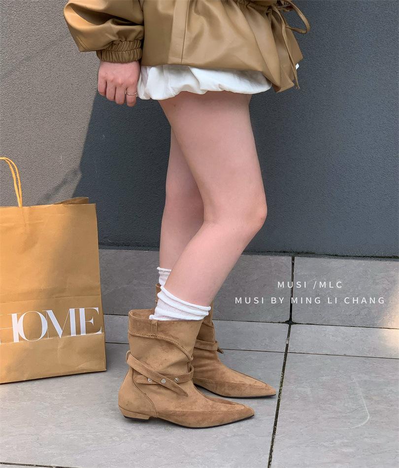 

2025 autumn and winter new European and American fashion V-shaped versatile thick heel square head Martin boots retro medium boots short boots wo 39 абрикосовый