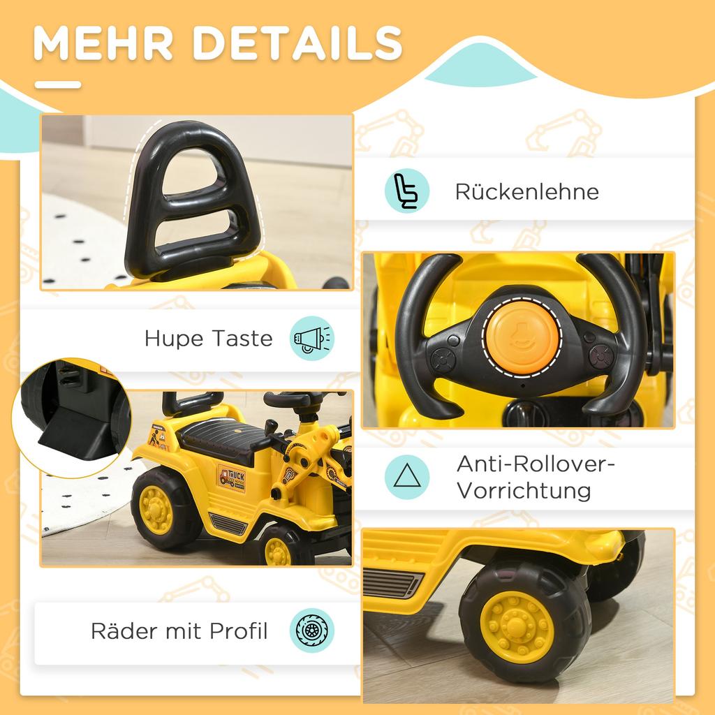 Ride-On Excavator Ride-On Digger with Shovel Kids Excavator with Storage Under Seat Sliding Car Toy Excavator for Sitting Up To 30kg