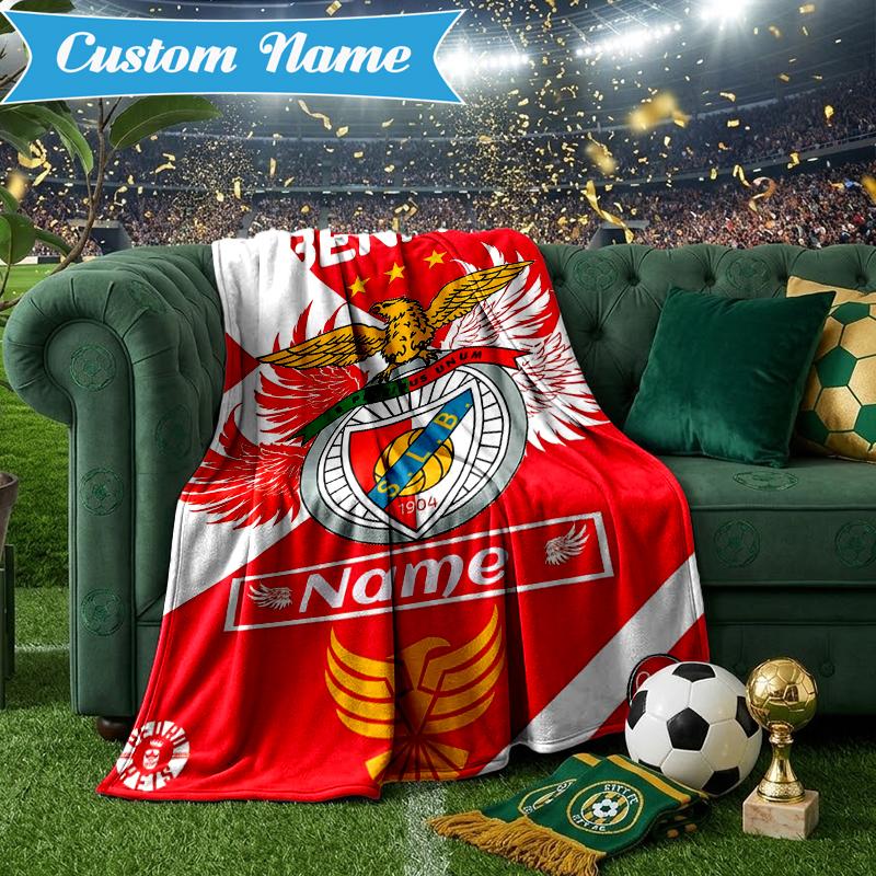 Custom Name Benfica Football Crest Blanket Lightweight Ideal Bedding Blanket Perfect for Travel, Camping, Living Rooms, Sofas, Christmas Gift
