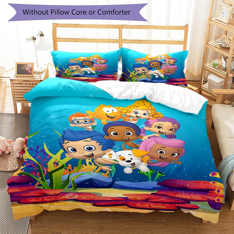 3pcs Bubble Guppies Bedding Set Duvet Cover Closure Includes 1 Duvet Cover & 2 Pillowcases, Soft and Comfortable for All Seasons.