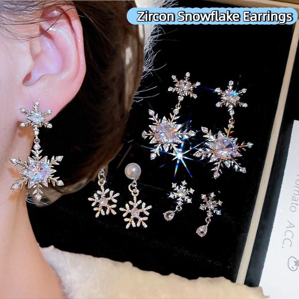 Rhinestone Snowflakes Earrings Light Luxury Zircon Dangle Earrings  New Year
