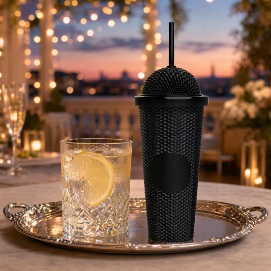 Vaso con Patrón de Diamantes y Pajita, Vaso para Batidos con Boquilla, Vaso Texturizado para Bebidas Frías con Café Helado, Botella de Agua Reutilizable de Plástico para el Hogar y la Oficina,