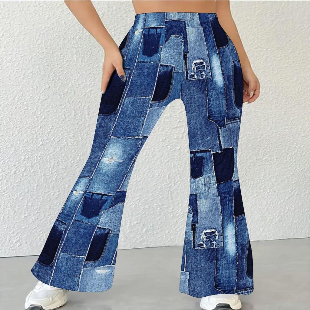 Women's Casual High Waist Flare Pants, Geometric Print Streetwear Bell Bottom Trousers