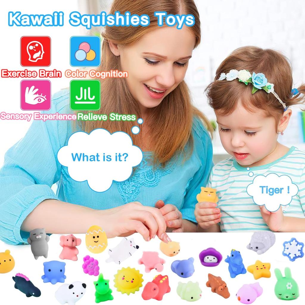 100Pcs Mochi Squishy Toy Individually Wrapped Squishy Toys for Kids Party Favors, Kawaii Squishies Animals Stress Relief Toy for Boys Girls Birthday