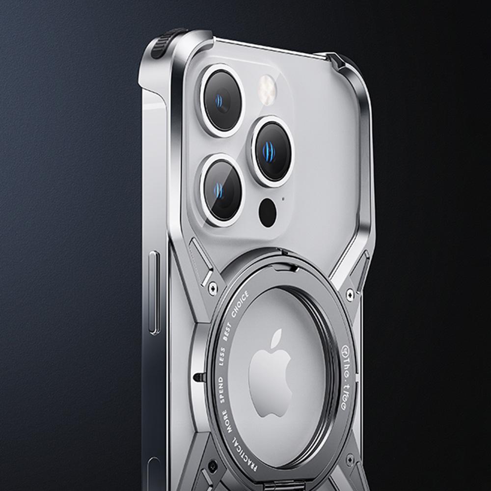 For iPhone 16 Pro Case Kickstand Frameless Aluminum Alloy Bumper Phone Cover