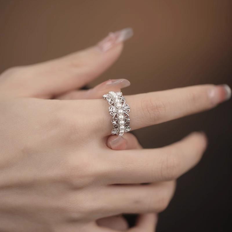 2025 New Luxe Retro Open Ring In S925 Sterling Silver with Double Pearls for Women