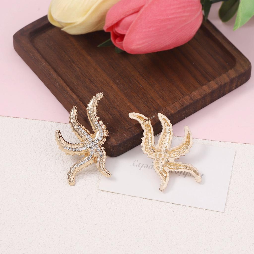 European and American exaggerated retro zircon-inlaid personalized starfish stud earrings, simple design octopus, earrings