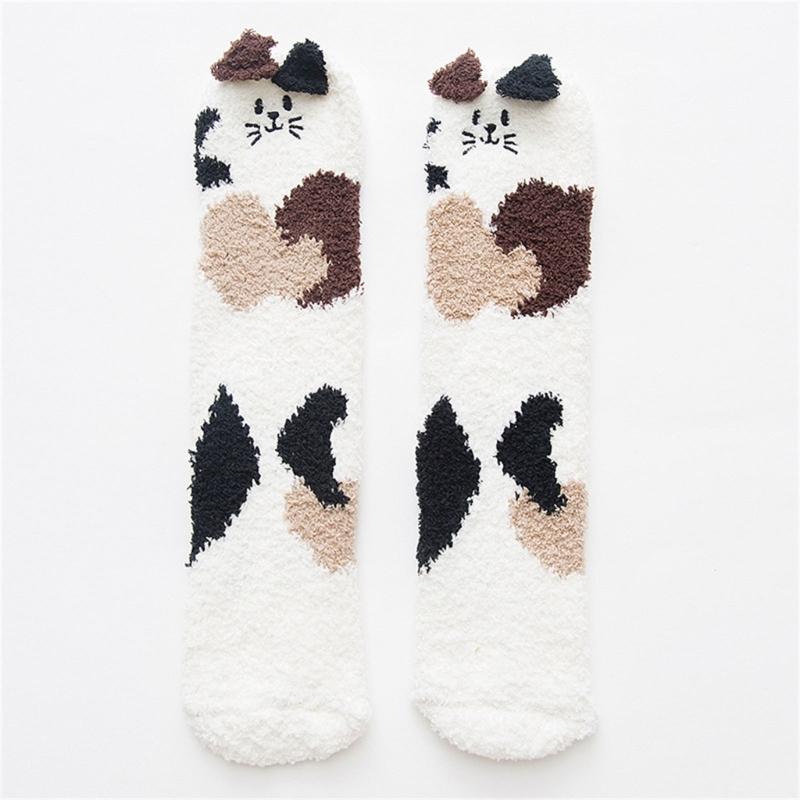 Fuzzy Socks for Women Girls Winter Warm Coral Fleece Floor Socks Cute Cartoon Animal Furry Bed Socks for Home Sleeping