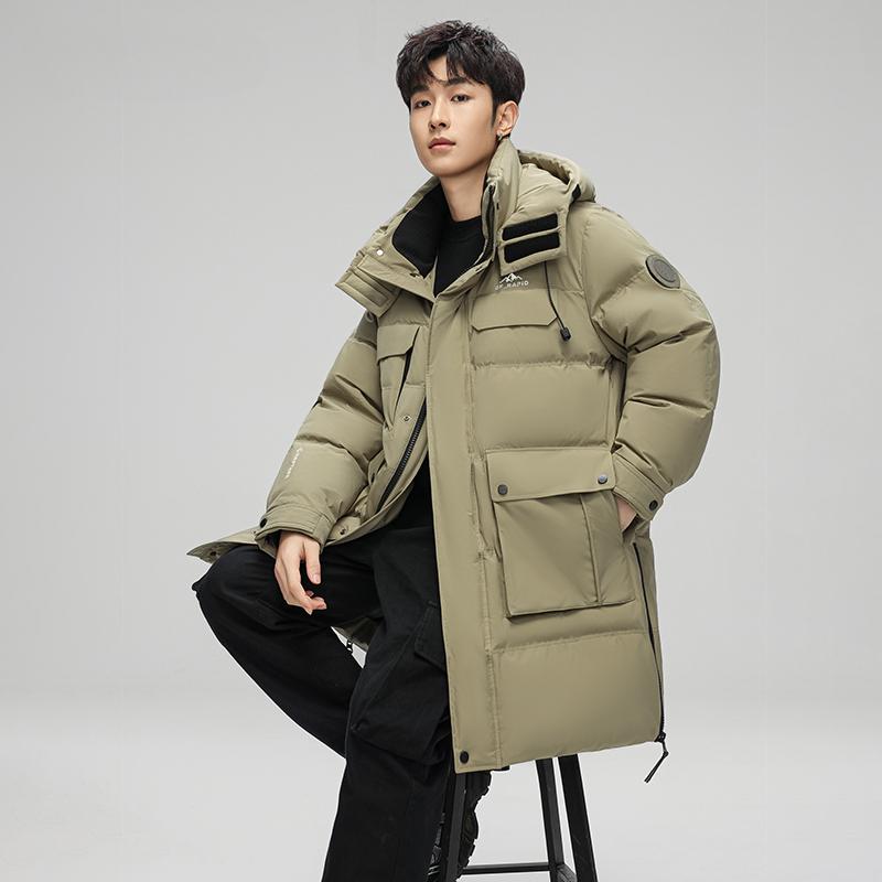 Herren Daunenjacke Herbst und Winter Neuer Modetrend Lang Dick Stehkragen Kapuzenjacke