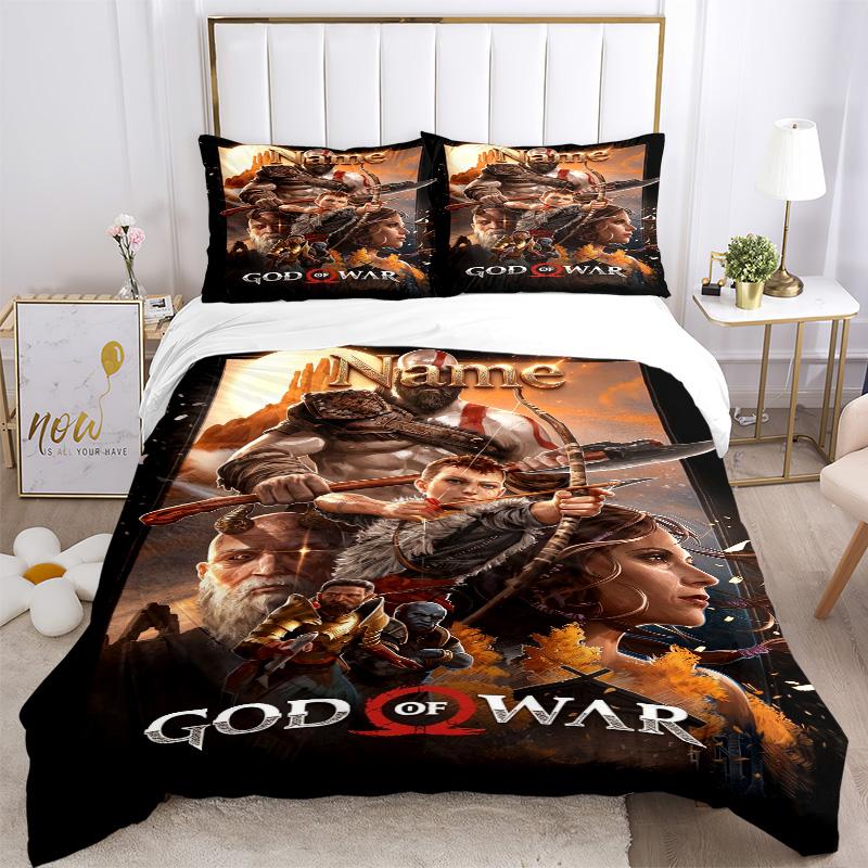 Custom Name War God Bedding 3 Piece Set HD Print Duvet Cover Pillowcases for Teens Adult Bedroom Decoration Christmas Gift