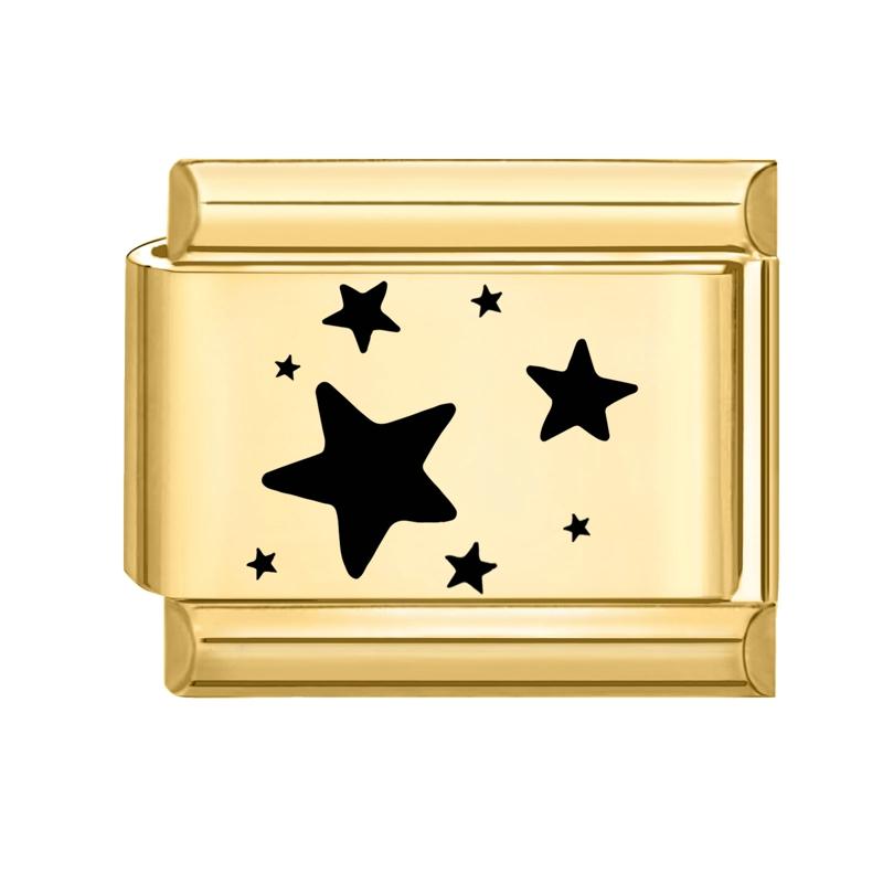 

Retro Black Engraving Star Cherry Tai Chi Ball NO.8 Gold Color Italian Charm Links Fit 9MM Stainless Steel Bracelet DIY Making
