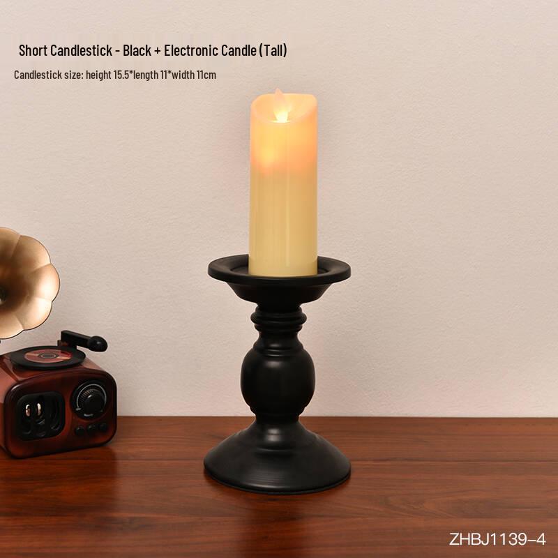 Black Roman Column Candlestick Ornament for Bedroom Table Decor
