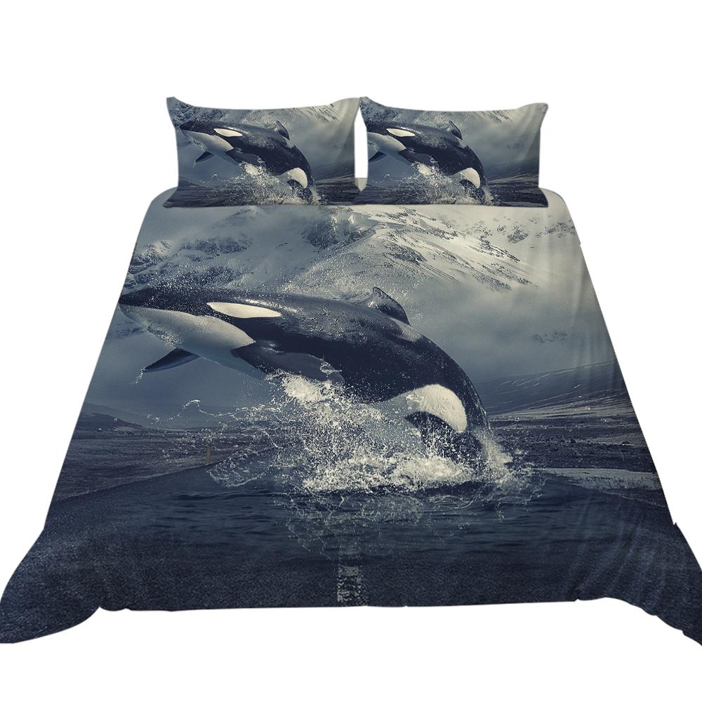 3D Ocean Animal Theme Series Bedding Set with Animal Prints Such As Jellyfish and Dolphins 2/3 Pieces, Washable Home Decoration