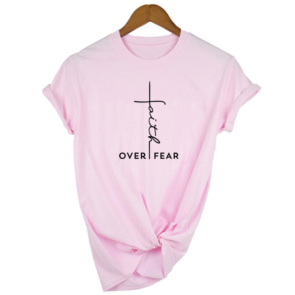 Faith Over Fear Shirt Christian Tee For Women Religion Jesus Woman Clothes Tshirts Vertical Love