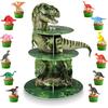 Censen 3 Tier Dinosaur Cupcake Stand Party Decorations 24 Pcs Dinosaur Figure Toys Cupcake Toppers Holder Dessert Tower for Boys Jungle Theme
