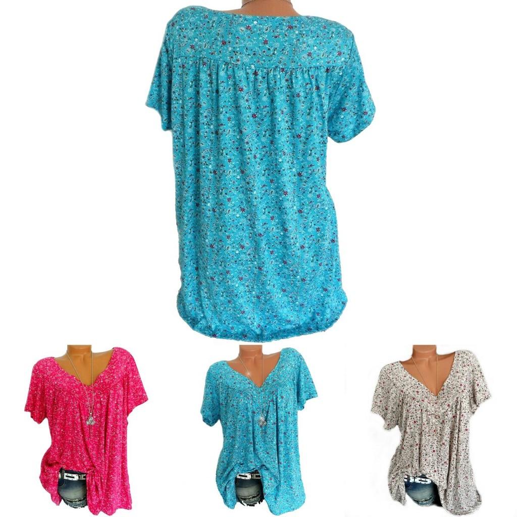 Stylish Women V Neck Floral Tee T-shirts With Plus Size Options For Summer Comfort