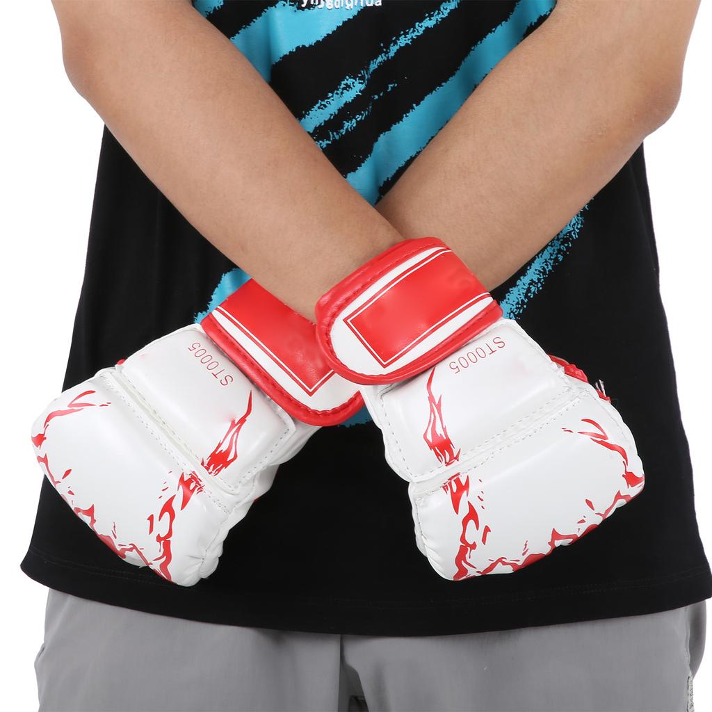 Professional MMA Fingerless Gloves PU Leather Punching Bag Sanda Boxing GlovesWhite Bottom Red Claw