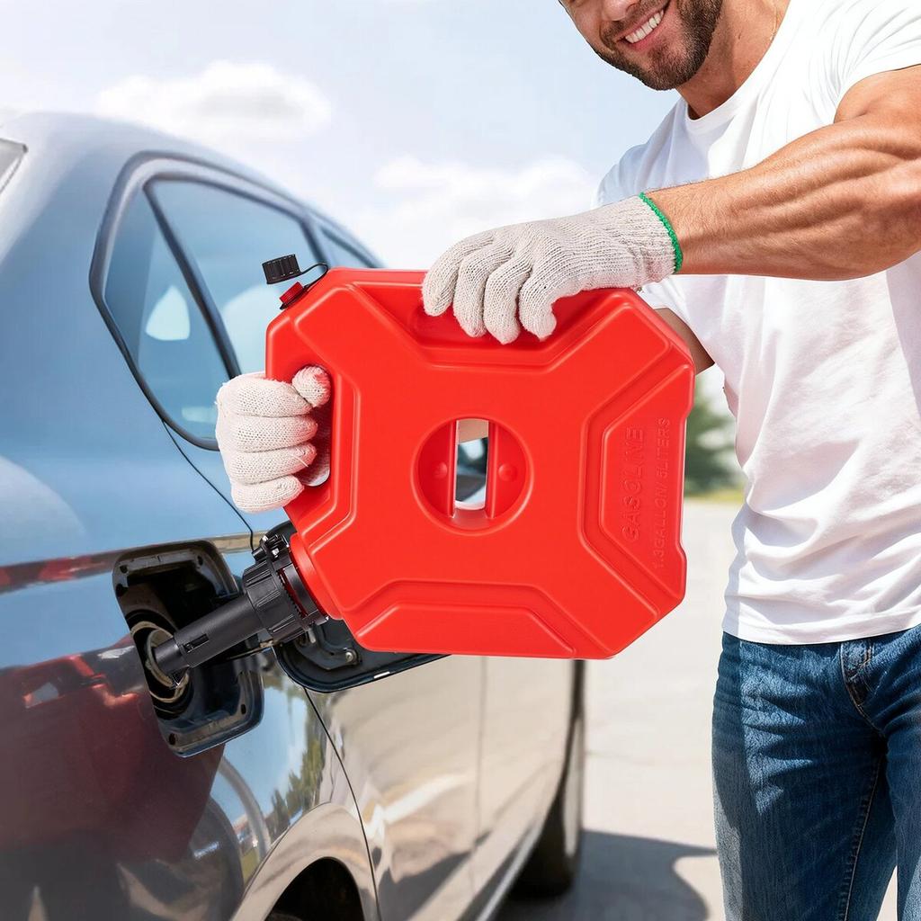 Fuel Container, 5 L, Gas Can with Spout and Lockable Bracket, 15 L/min Max Flow Rate, Secure & Leak-proof, Portable Flat Fluid Container for Most Cars