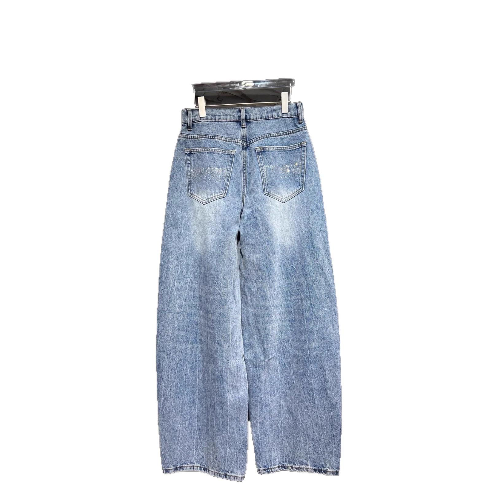 Nanyou Quality Women s Rhinestone Wide Leg High Waist Jeans – Slimming Straight Leg Casual Pants Medium