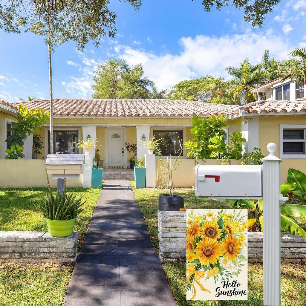 Watercolor Sunflower Summer Garden Flag 12x18 Inch Double Sided Small Mini Yard Flag Outdoor Outside Holiday Party Decoratio