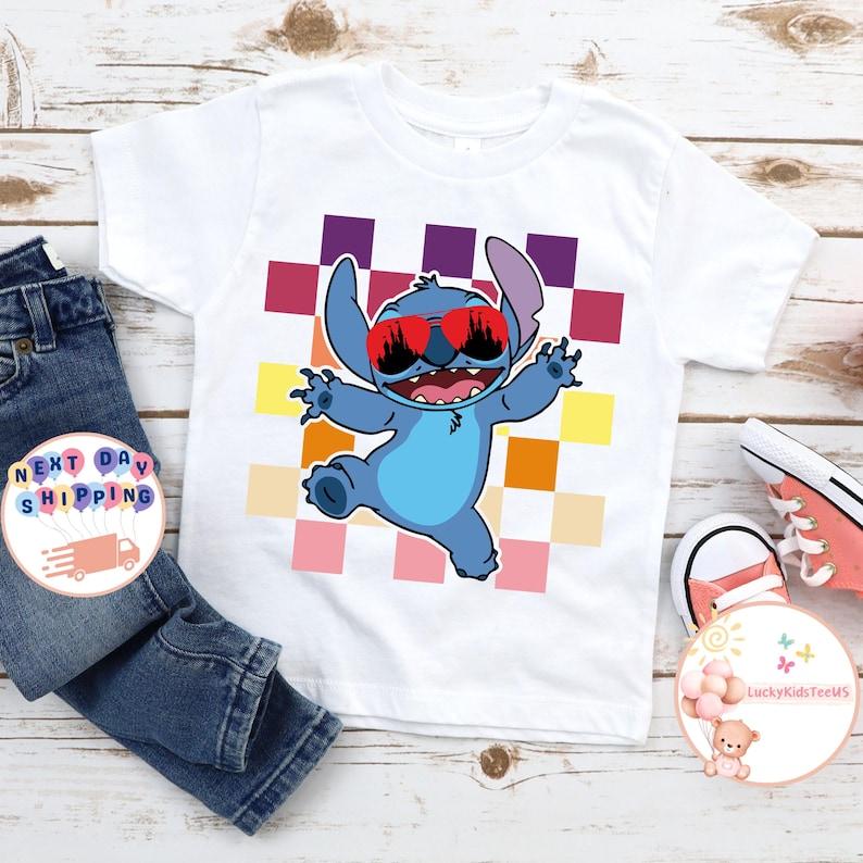 Checkered Stitch Kids T-Shirt, Disney Castle Toddler Sweatshirt, Disney Stitch Baby Bodysuit, Disney Trip Shirt, Disney Gift For Kids 160
