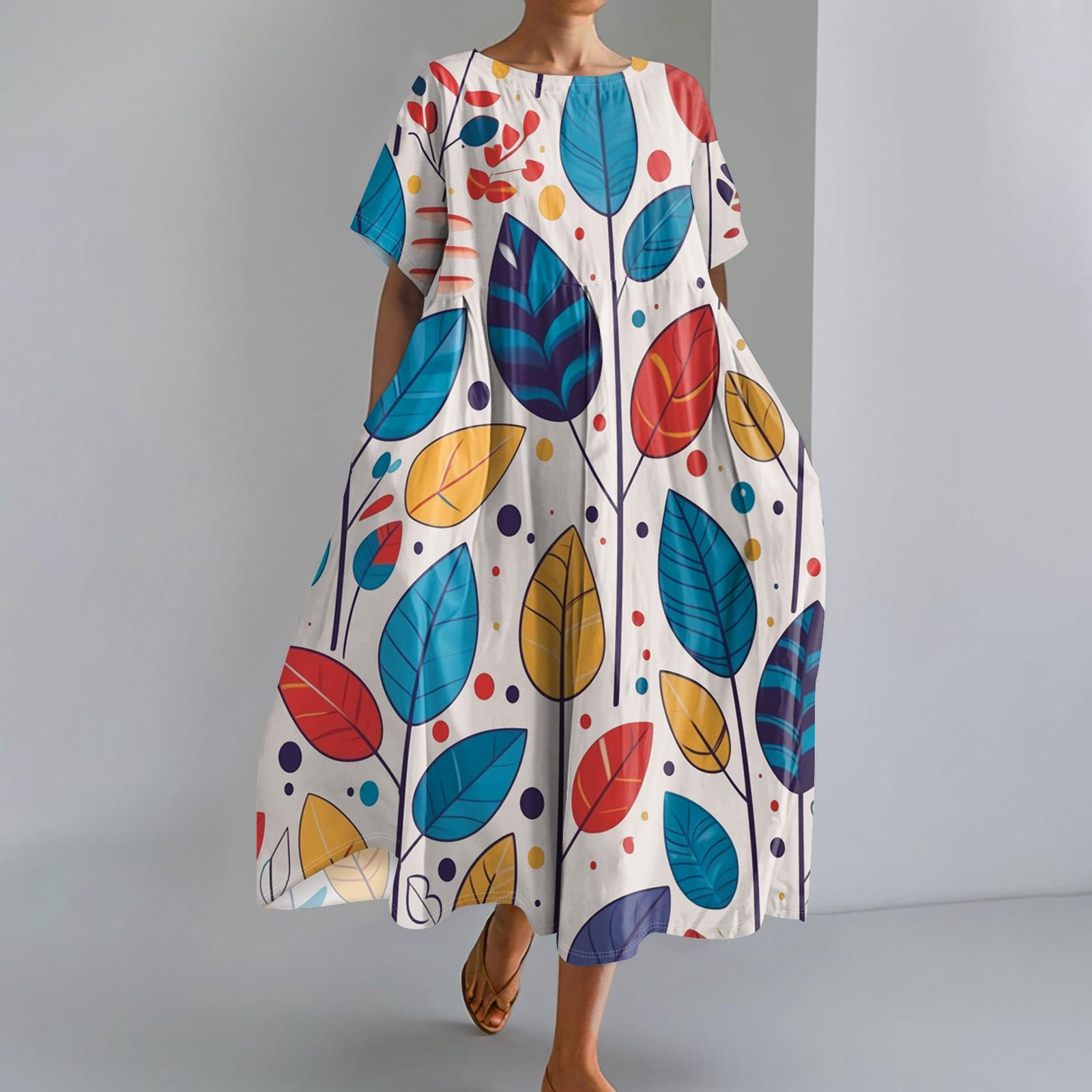 

Женское модное платье с круглым вырезом и короткими рукавами с градиентным принтом и свободным подолом XXXL небесно-голубой