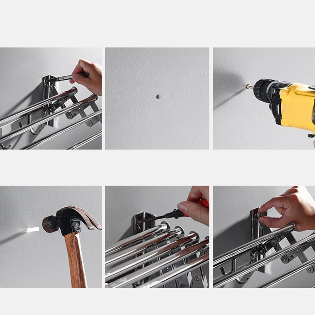 Wall Mounted Retractable Rack Stainless Steel Storage Folding Wall Hanger for Bathroom Balcony