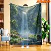 1pc 2D Flat Printing Spring & Summer New Arrival Waterfall Forest Floral Fresh Natural Digital Print Blanket, Suitable for All Seasons, Casual Throw B