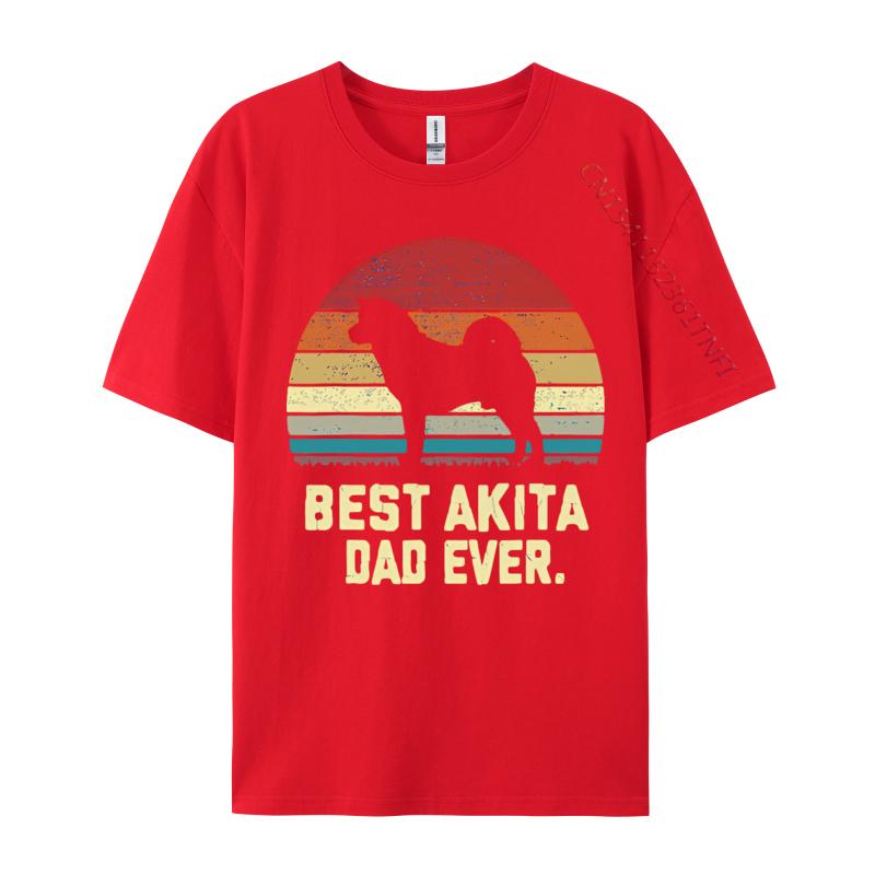 Vintage Best Akita Dad Ever Dog Lover Tshirt Male Fashionable Tops  Tees Men Cotton Tshirts Red And Black Graphic T Shirt