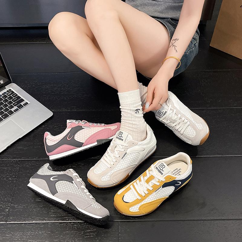 Little white shoes versatile 2025 new leisure sports breathable color matching mesh German training shoes women's flat bottom small women's shoes