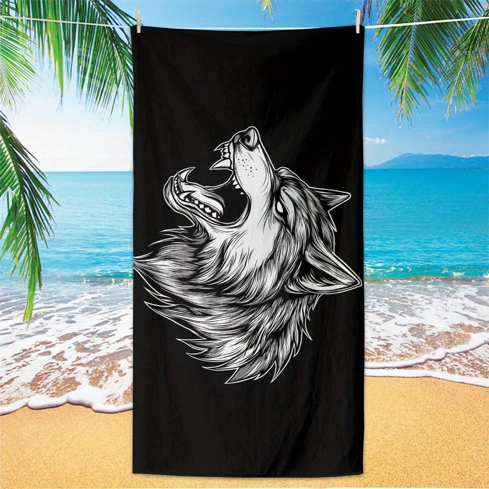 1pc Microfiber Large Beach Towel with Wolf Design - Extra Absorbent, Quick-Drying, Lightweight & Compact for Travel, Swimming