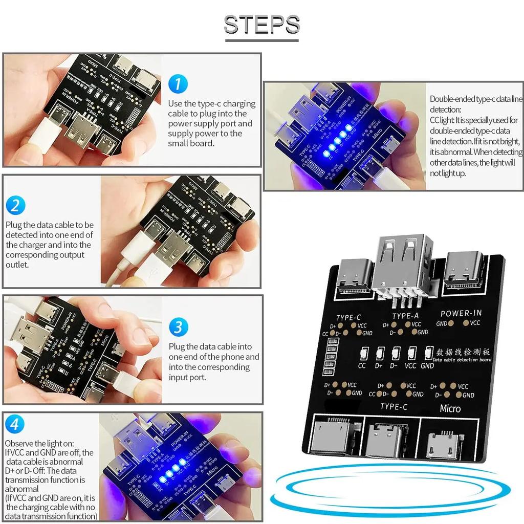 DT3 USB Cable Tester for IOS Android Micro Type-C Short Circuit on-Off Switching Test Board Tool DT3 Data Cable Detection Board