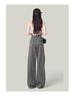 Women's Gray Wide-Leg Cargo Pants, Retro High-Waisted Slimming Jeans for Spring/Autumn 2025