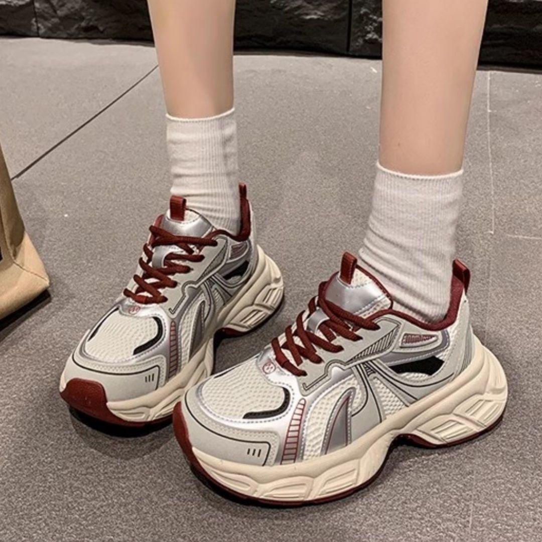 

Thick-soled fashion cement gray dad shoes women s shoes 2025 new sports and leisure shoes heightened lace-up leather running shoes 40