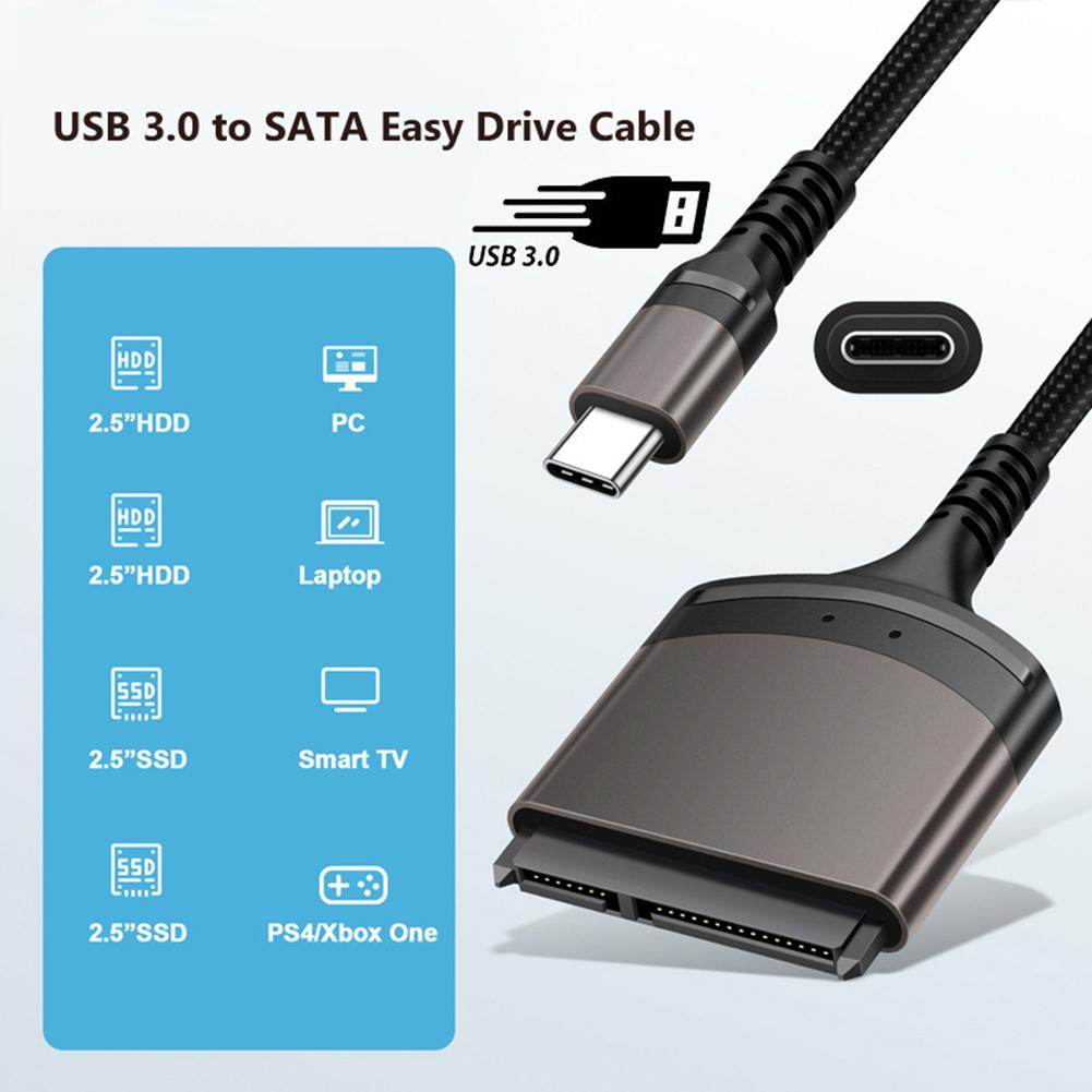 23cm USB 3.0/Type C To SATA Cable Adapter 7+15/22 Pin Computer Connector Aluminum Shell External Converter for 2.5 Inch SSD HDD