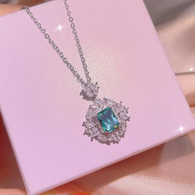 Color Treasure Necklace Female Simulation Emerald Pendant Emerald Ring Three-Piece Jewelry Set