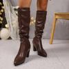 European and American Pointed Pleated Sleeve High-heeled Fashion Boots 2025 Winter Large Size Velvet Thermal Boots Women