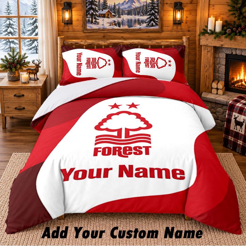 Set Biancheria da Letto 3 Pezzi Nottingham Forest FC Personalizzabile con Nome, Lenzuolo e Federe per Camera da Letto di Casa
