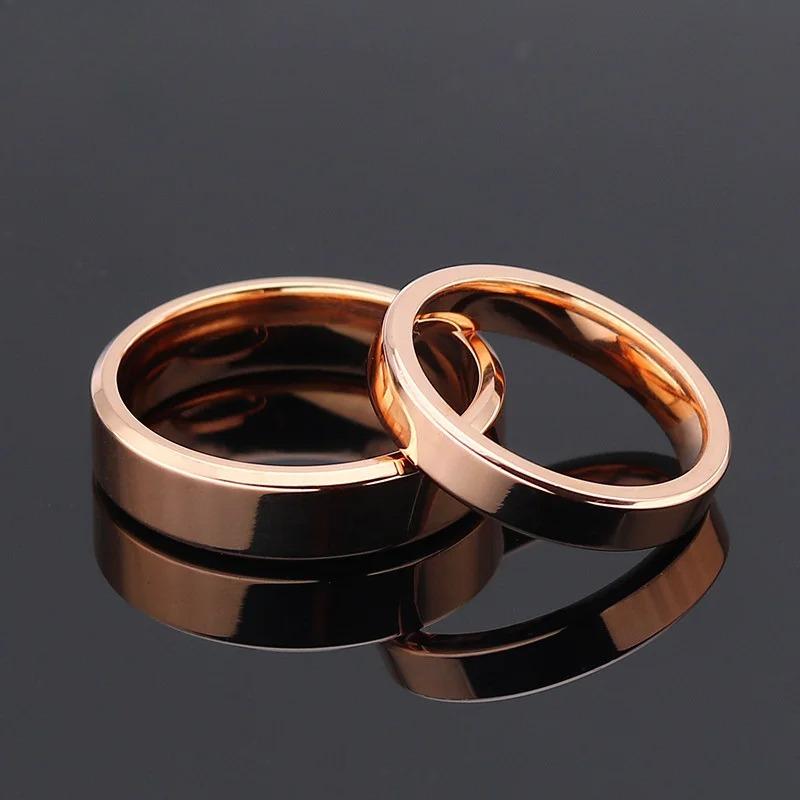 High Quality 4mm/6mm Wholesale Simple Ring Fashion Rose Gold Ring Men's and Women's Exclusive Couple Wedding Ring