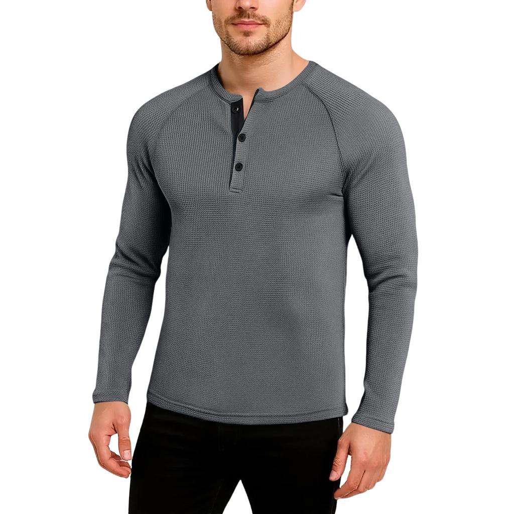 Men's Casual Solid Color Buckle Quick Dry Shoulder Long Sleeved