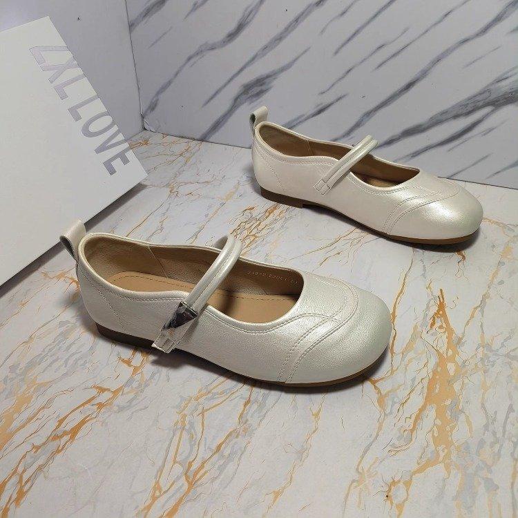 

Cloud Puffs~! Soft Cream Leather One Pedal Lazy Single Shoes Women s Summer Shallow Mouth Mary Jane Shoes Tide 40 бежевый