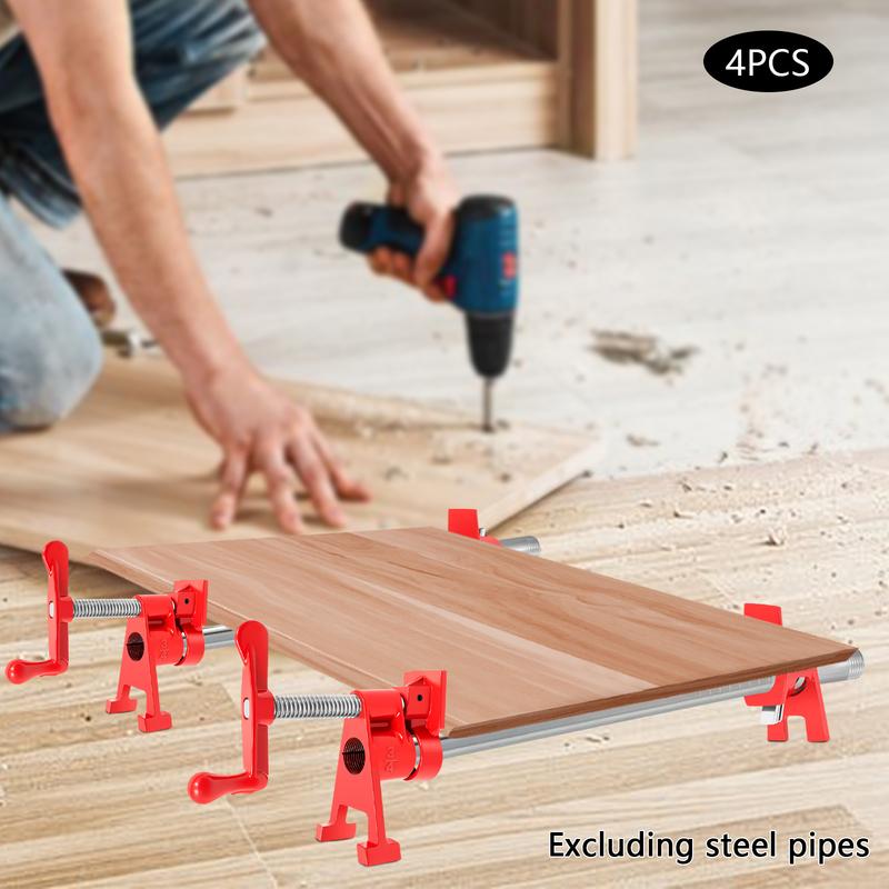 

4pcs 3/4 Wood Gluing Pipe Clamp Set Quick Release Bar Clamps Kit Pipe Screw Clamps Woodworking Tools