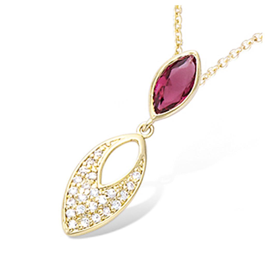 Les Trésors De Lily [N5398] - Gold-Plated Necklace 'Sissi' Golden Ruby ​​- 25x7 Mm