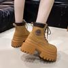 Fashion 9CM Women New Autumn Winter Leather Ankle Boots Chunky Heels Motorcycle Boots Woman Thick Bottom High Platform Short Booties