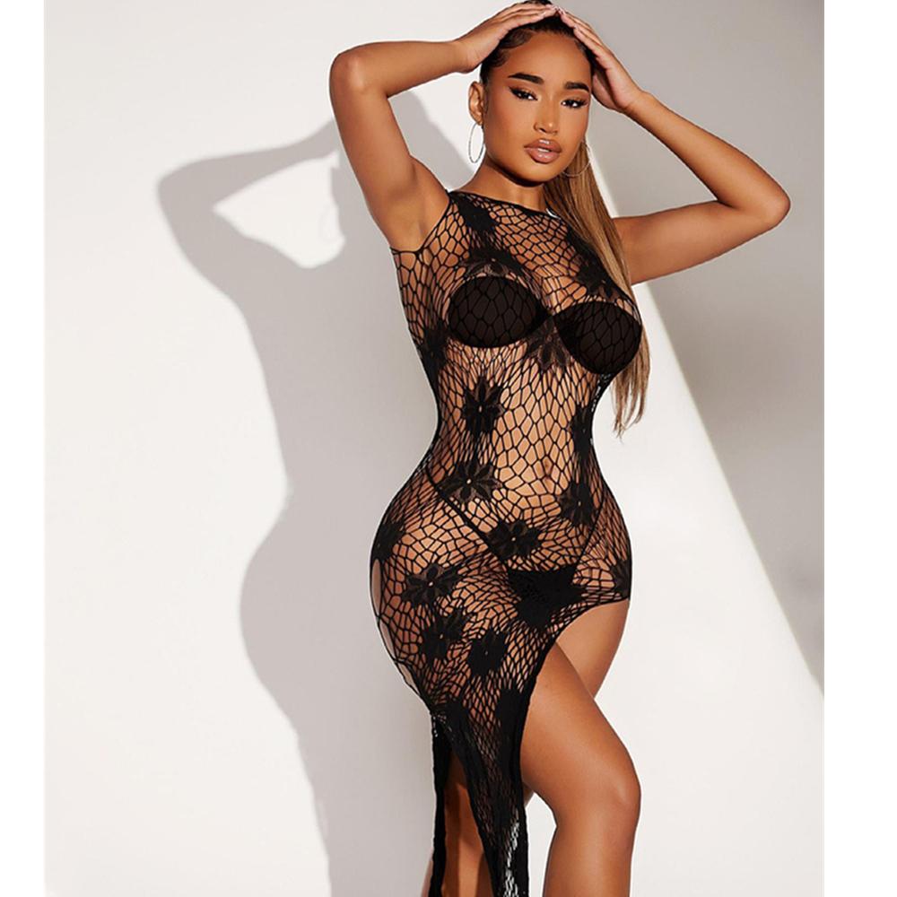 New Sexy Fishnet Long Dress Bobysuit Women Erotic Lingerie Dress Porno Babydolls Underwear Teddy Bodystockings Costumes For Sex