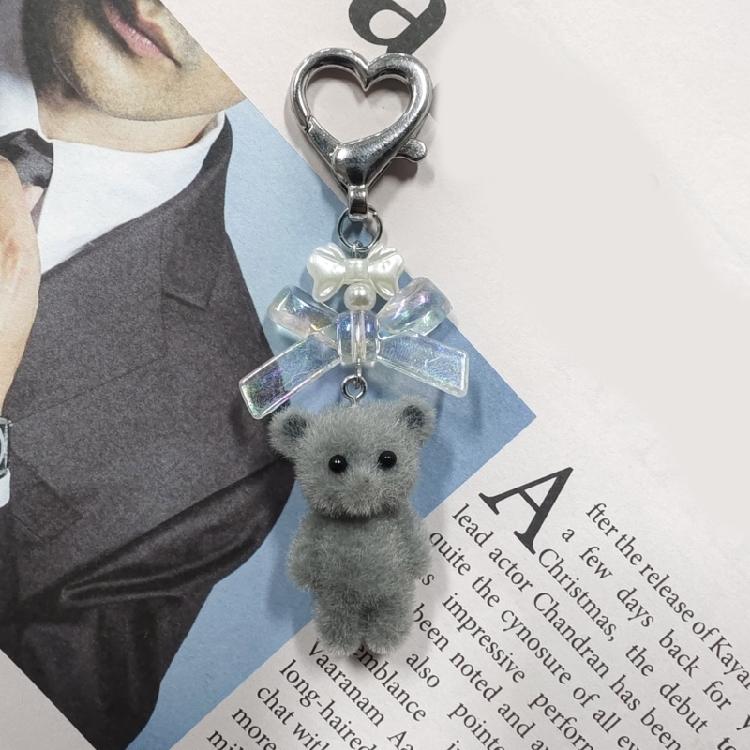 Cute Flocking Animal Keychain Cat Bear Doll Bowknot Pendant Keyring Accessories