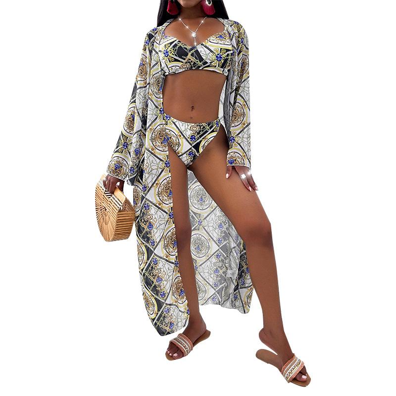 Herdomen Womens Zip-up Long Sleeve Printed Crop Top Bikini Set Swimsuits 3 Piece Outfits with Cover Up Herdomen Womens Zip-up Long Sleeve Printed Crop Top Bikini Set Swimsuits 3 Piece Outfits with Cover Up