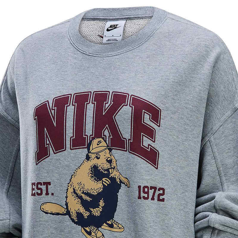 Nike Round Neck Letter College Casual Sweatshirt Women sweatshirt Gray HV1742063