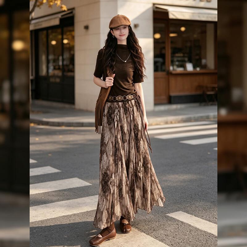 Vintage Wald-Stil Floral A-Linie Langer Rock